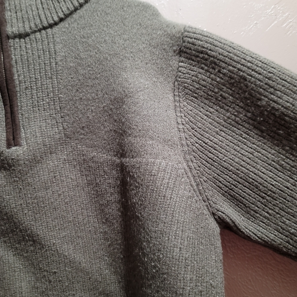 L.L. Bean Merino Lambswool Heavy Sweater Large Tall Green Quarter Zip - Picture 4 of 8